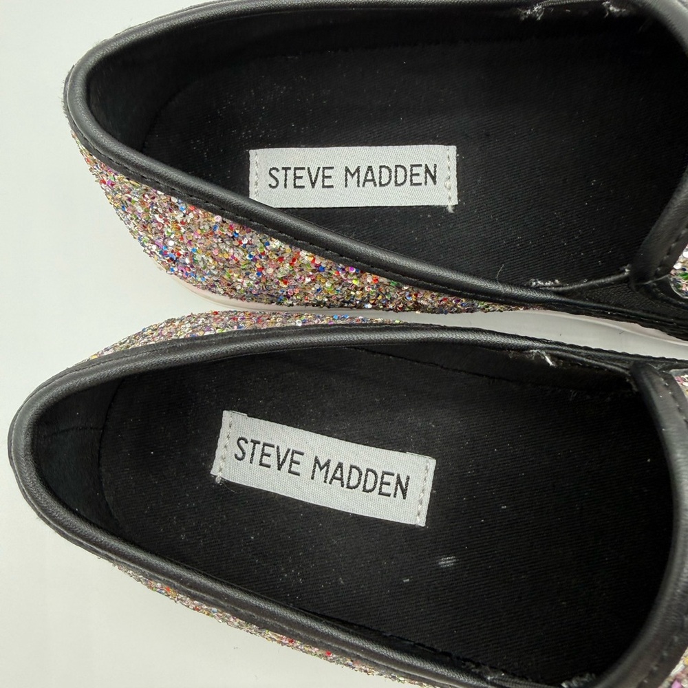 Steve Madden Ecentrog Leather Trim Multicolor Sparkly-Glitter Slip On Sneakers - Picture 11 of 16